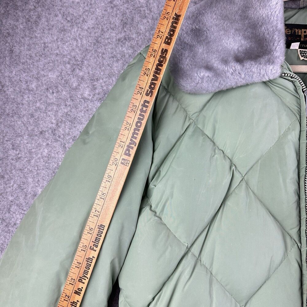 VTG Tempco Goose Down Jacket Mens 44 Green Fur Collar Quilted Talon Zip READ* - Picture 15 of 16